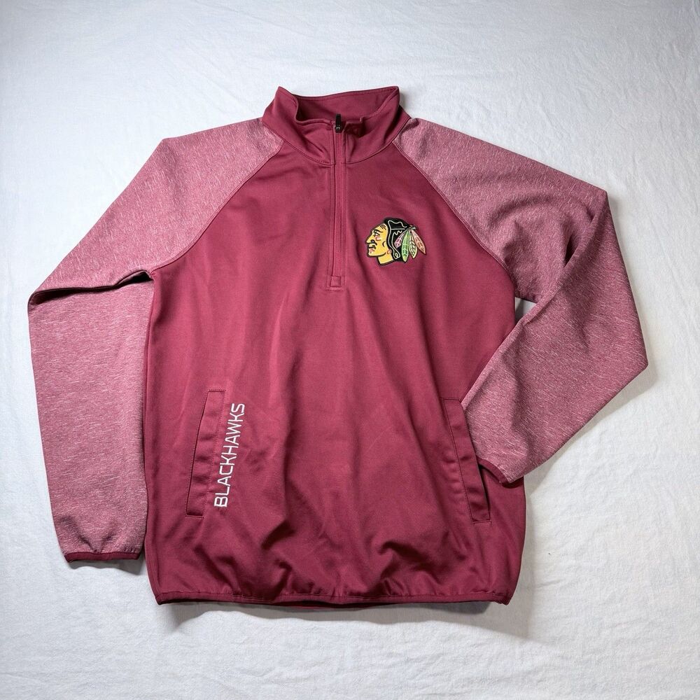 NHL Chicago Blackhawks 1/4 Zip Embroidered Pullover Mens Medium Red